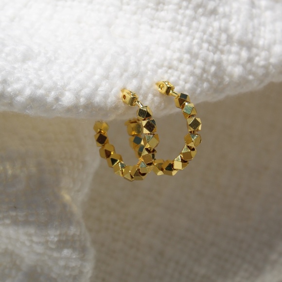 Gold Toned Beaded Hoop Earrings - Picture 2 of 6